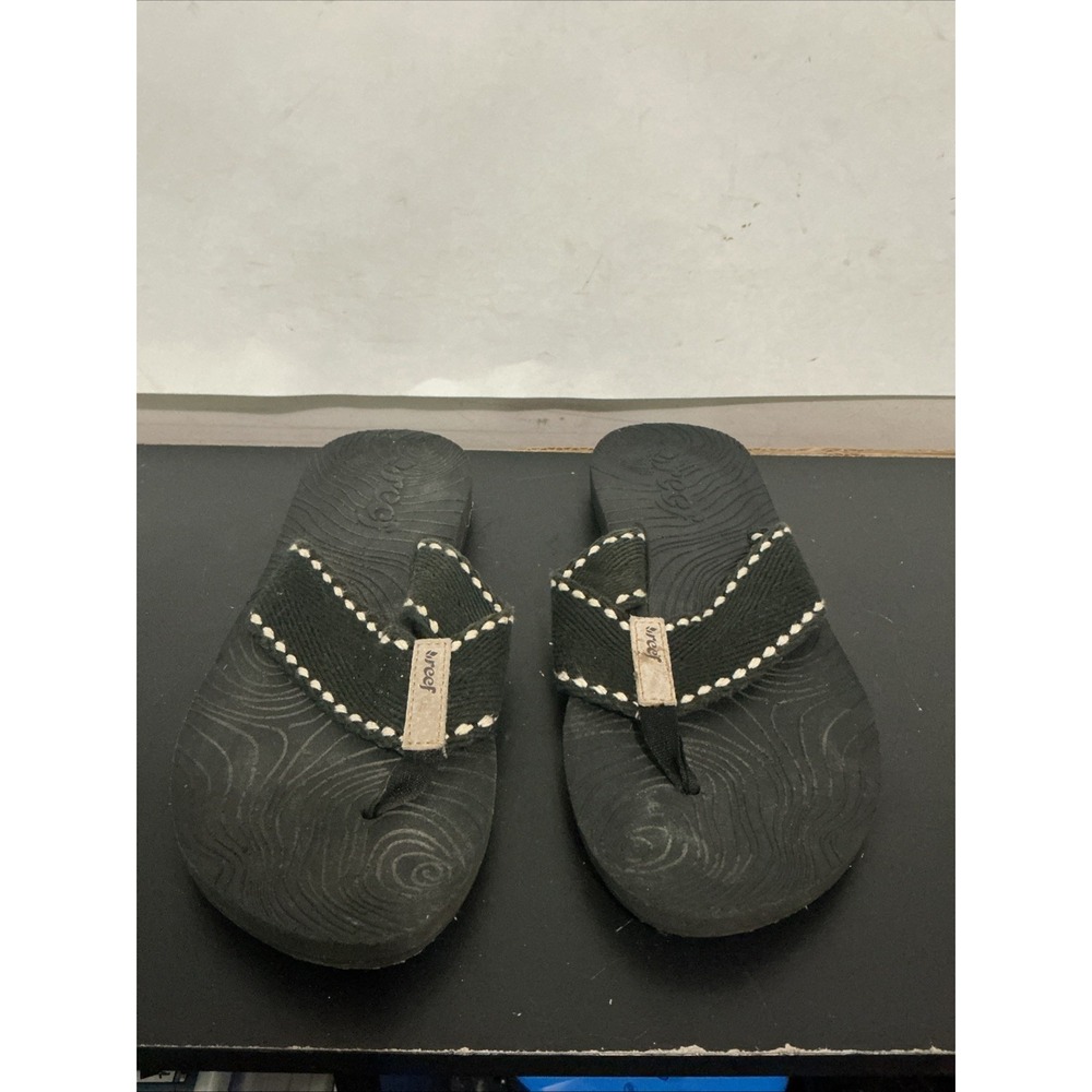 Reef Zen Wonder Black Woven Contrast Stitch Flip Flops Women's Sz 8 (10.25")